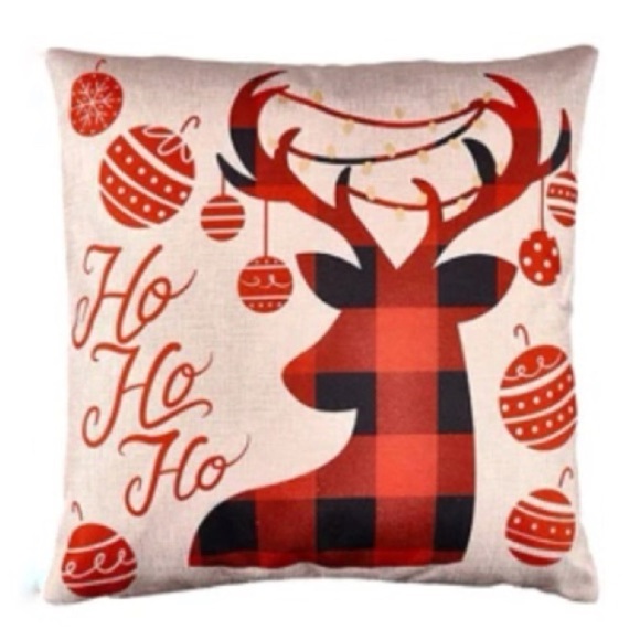 Pillow Cover Set Christmas Rustic Holiday Zip Linen Buffalo Plaid Red Black 17” - Picture 4 of 8